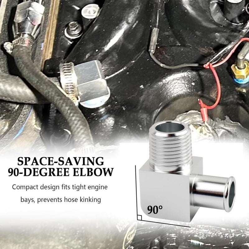 Figpade 90° Heater Hose Connector,Heater 90 Degree Hose Elbow from 1/2 NPT to 5/8 Barb for 5/8" Hoses & 1/2" NPT Intake Manifold,Aluminum Car Accessories Heaters Hoses Fitting for Car System - Image 5